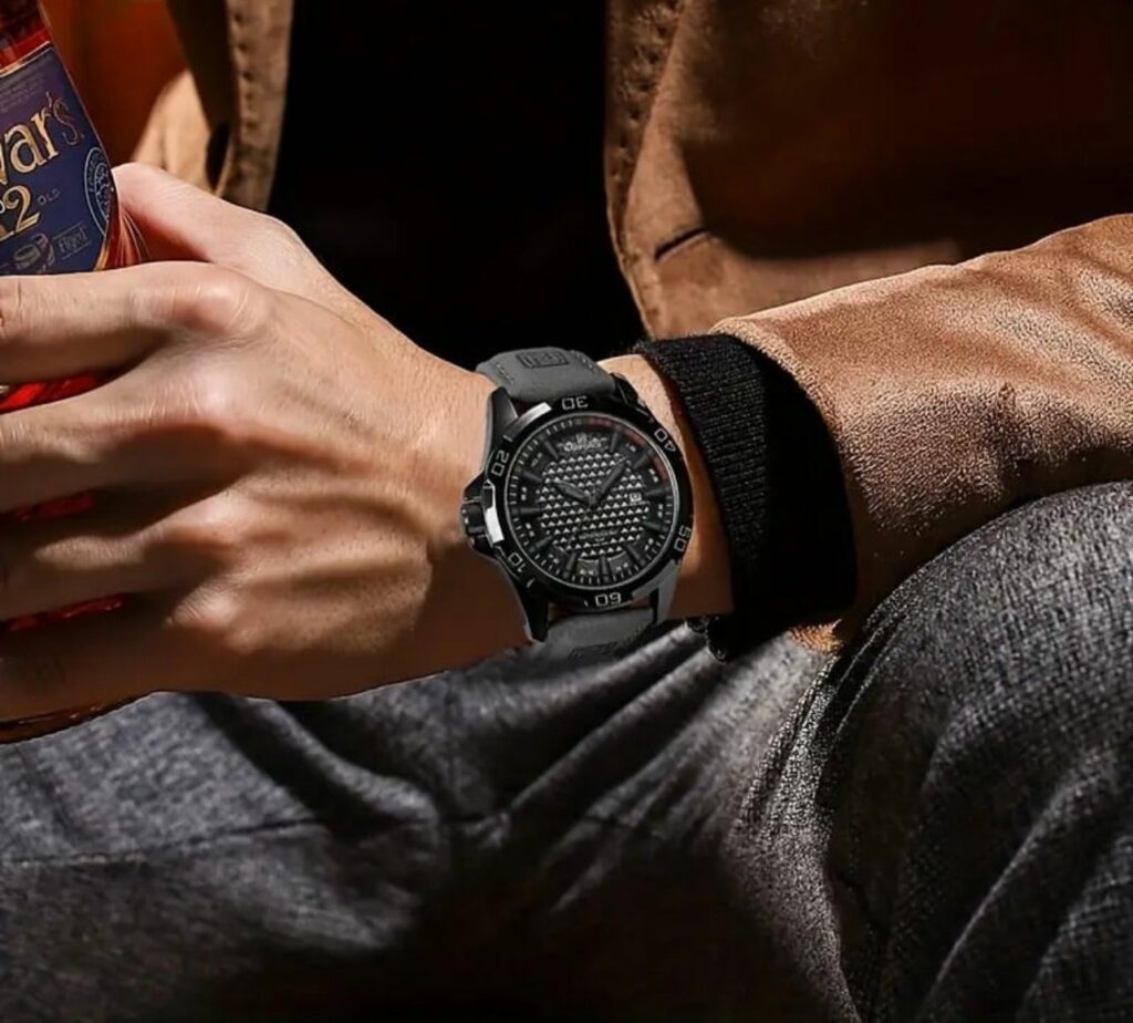 quartz casual military sport date business leather waterproof male clock